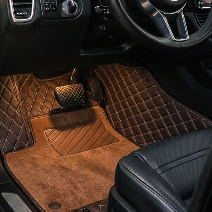 Audi A4 Dual-Layer Floor Mats 2005-2025 - Chocolate Brown & Caramel Brown Top Carpet
