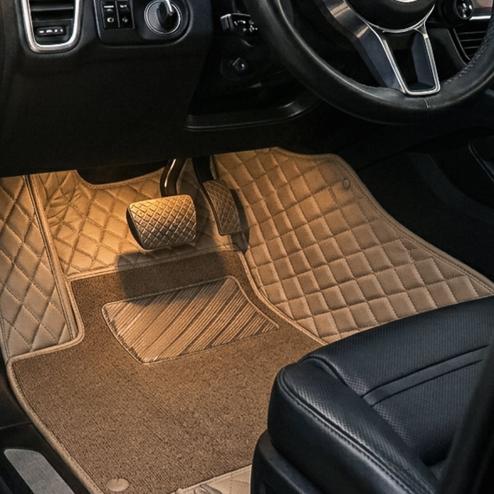 Audi A4 Dual-Layer Floor Mats 2005-2025 - Cream Beige & Beige Top Carpet