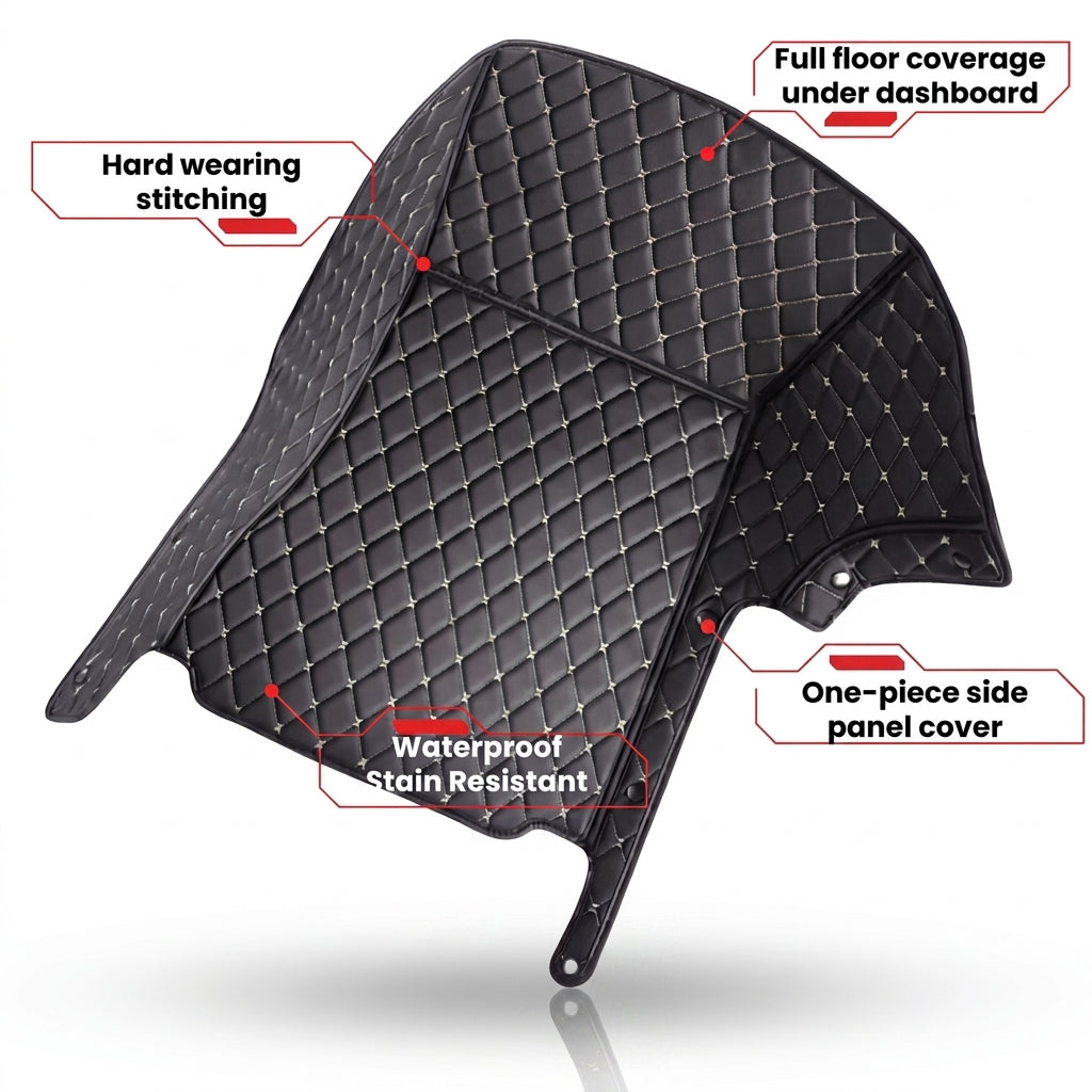Matrikar Diamond car mat with one-piece side panel and full under-dash floor coverage