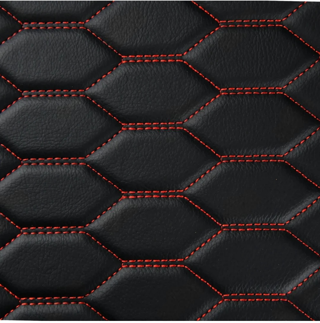 Tapis d'auto sur mesure série Hexa - Surpiqûres noir et rouge